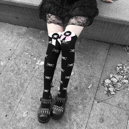 Calcetines Lolita Infantiles con Moño Harajuku Negro y Rosa Estilo Punk JK - Image 6