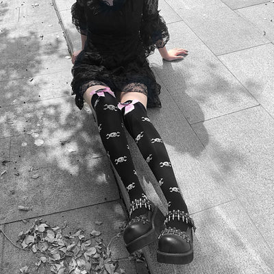 Calcetines Lolita Infantiles con Moño Harajuku Negro y Rosa Estilo Punk JK - Image 7