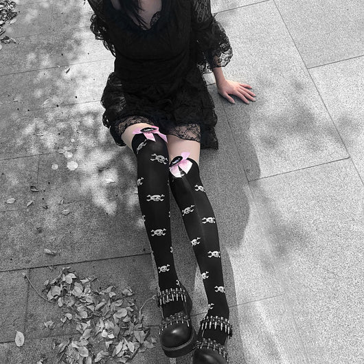 Calcetines Lolita Infantiles con Moño Harajuku Negro y Rosa Estilo Punk JK - Image 10