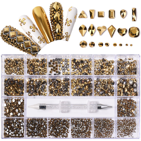 Set de Cristales y Strass para Uñas en Caja de 21 Compartimentos