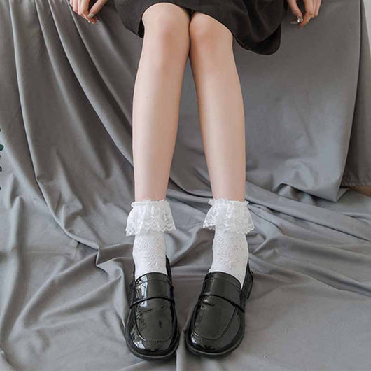 Calcetines Lolita de Encaje Blanco para Mujer - Tubo Medio Algodón - Image 3