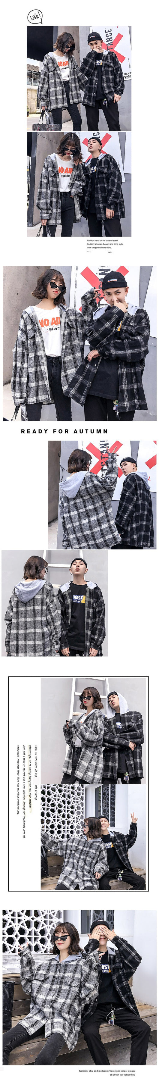 Chaqueta Hoodie a Cuadros para Parejas - Image 12