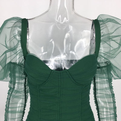Vestido Falda Roja Verde con Malla en Mangas y Bolsa Cadera - Image 10