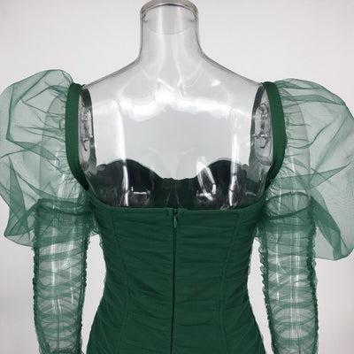 Vestido Falda Roja Verde con Malla en Mangas y Bolsa Cadera - Image 11