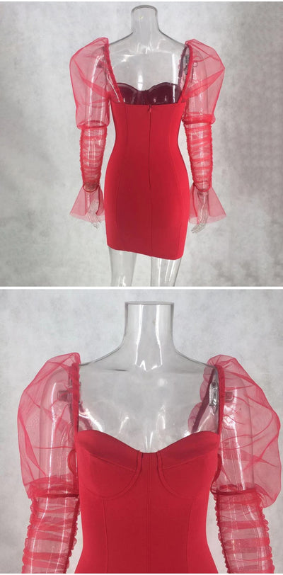 Vestido Falda Roja Verde con Malla en Mangas y Bolsa Cadera - Image 16