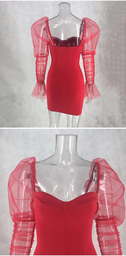 Vestido Falda Roja Verde con Malla en Mangas y Bolsa Cadera - Image 16