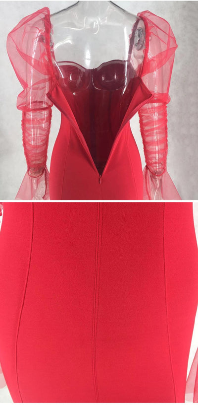 Vestido Falda Roja Verde con Malla en Mangas y Bolsa Cadera - Image 17