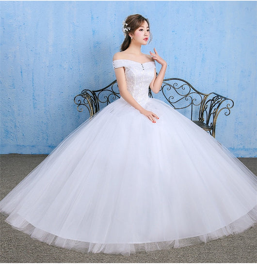 Vestido de Novia Coreano Hombro Descubierto con Cola - Image 9