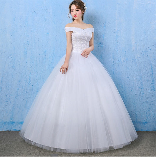 Vestido de Novia Coreano Hombro Descubierto con Cola - Image 10
