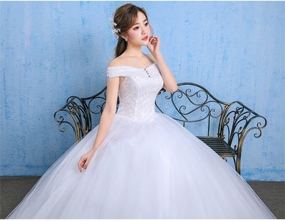 Vestido de Novia Coreano Hombro Descubierto con Cola - Image 11
