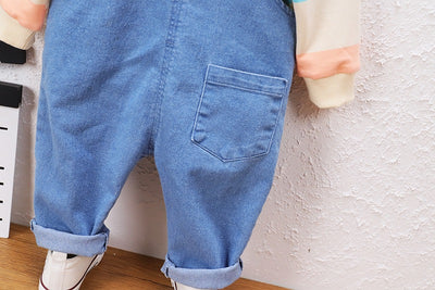 Overol Denim con Suéter Rayado y Capucha para Niños - Image 12