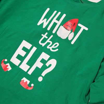 Green and white striped long-sleeve pajama set with "WHAT THE ELF?" graphic for family matching. - Image 13