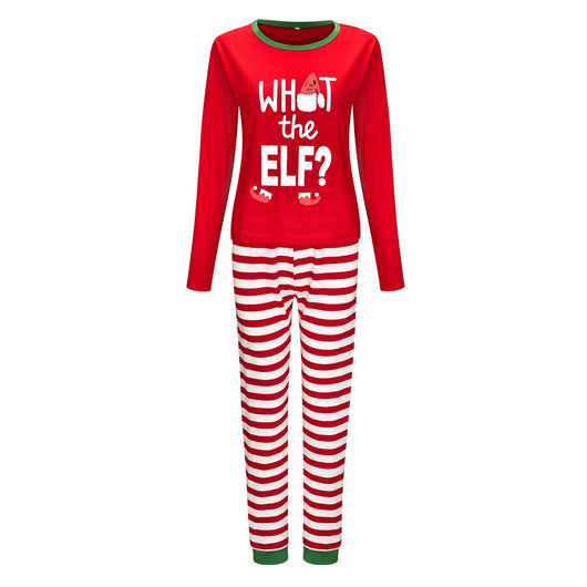Green and white striped long-sleeve pajama set with "WHAT THE ELF?" graphic for family matching. - Image 19
