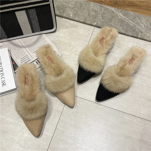 Pantuflas Mujer Otoño Invierno Punta Fina Tacón Grueso Casual - Image 14