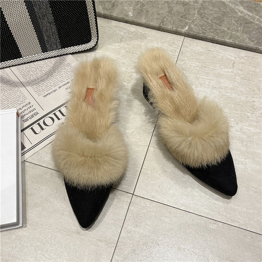 Pantuflas Mujer Otoño Invierno Punta Fina Tacón Grueso Casual - Image 15