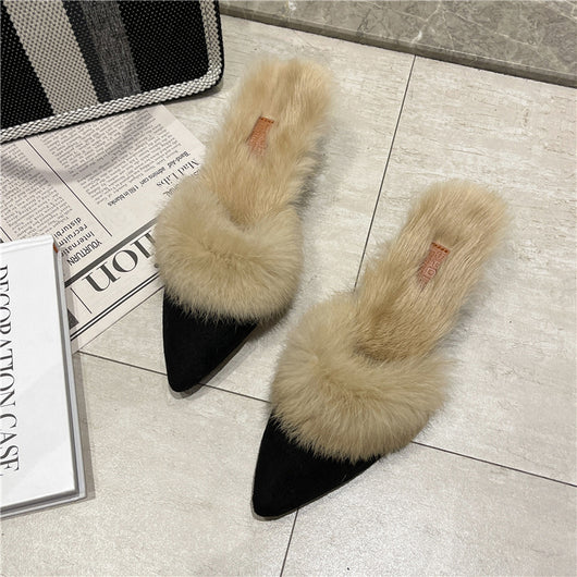 Pantuflas Mujer Otoño Invierno Punta Fina Tacón Grueso Casual - Image 16