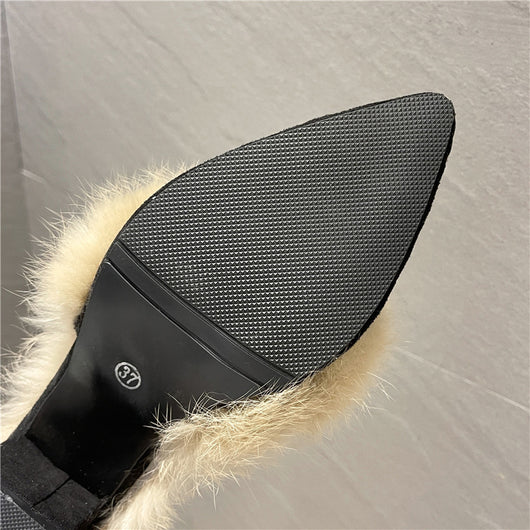 Pantuflas Mujer Otoño Invierno Punta Fina Tacón Grueso Casual - Image 18