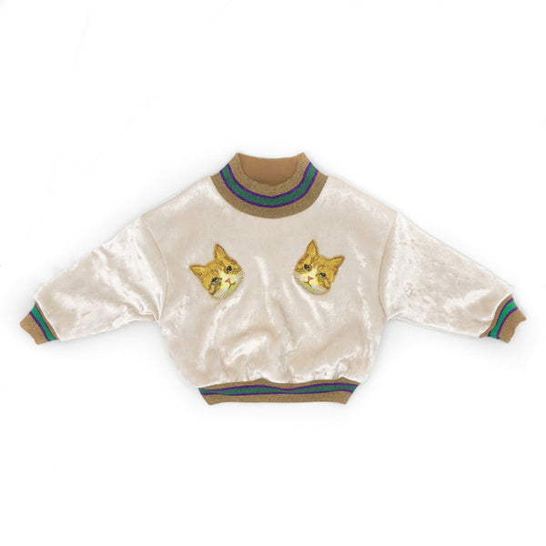 Sudadera de Gato con Bordado de Seda Tricolor Acanalada