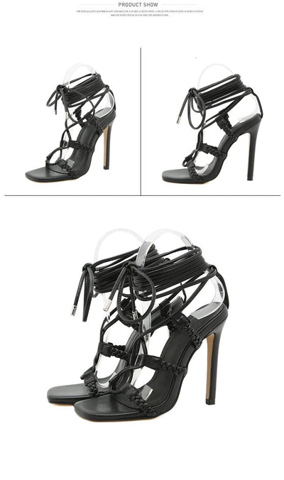 Sandalias de Tacón Super Alto con Punta Cuadrada y Tiras Trenzadas - Image 19