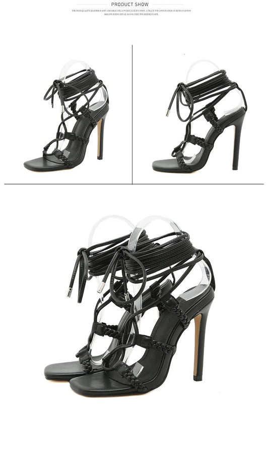Sandalias de Tacón Super Alto con Punta Cuadrada y Tiras Trenzadas - Image 19