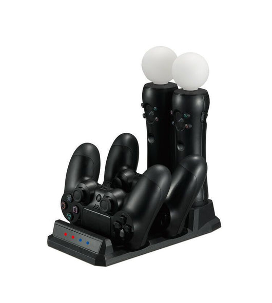 Black multifunctional charging dock for PS4 and PS Move controllers with USB cable and charging indicators. - Image 7