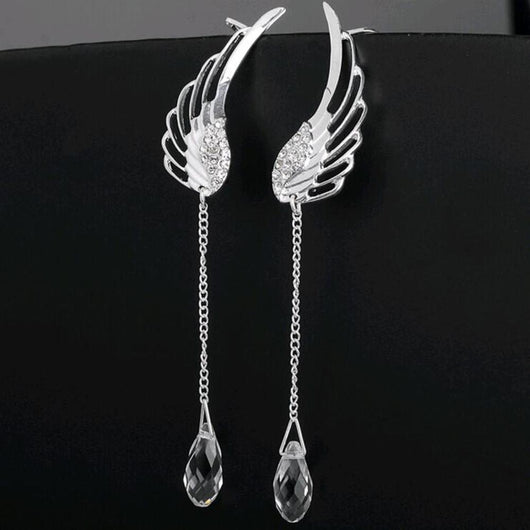 Aretes Alas de Ángel en Cristal Plateado - Image 3
