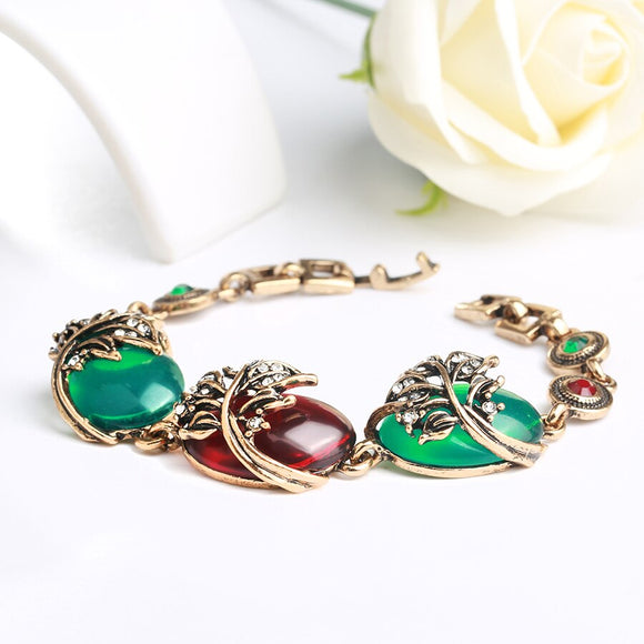 Pulsera Dorada Antigua de Resina Ruby con Oro Puro