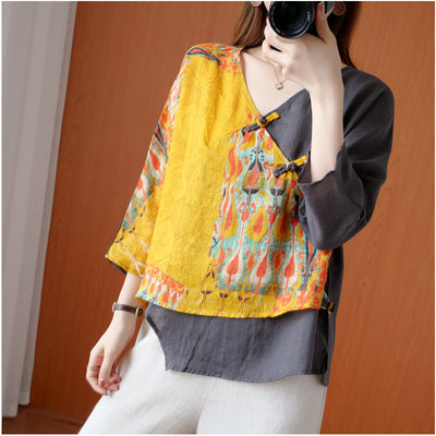 Camisa Retro de Ramio con Estampado Diagonal y Botones - Image 7