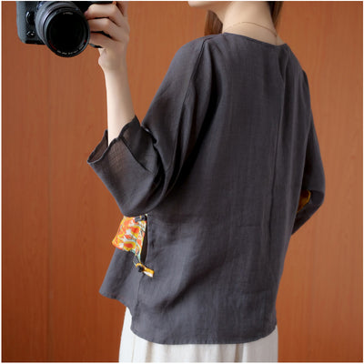 Camisa Retro de Ramio con Estampado Diagonal y Botones - Image 9