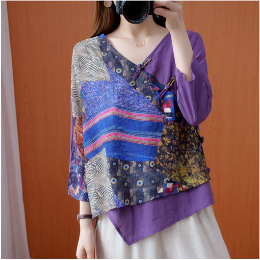 Camisa Retro de Ramio con Estampado Diagonal y Botones - Image 12