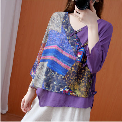 Camisa Retro de Ramio con Estampado Diagonal y Botones - Image 13