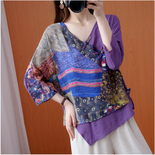 Camisa Retro de Ramio con Estampado Diagonal y Botones - Image 18