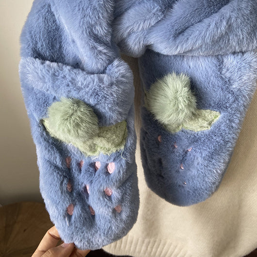 Conjunto Invierno Lujo: Gorro, Bufanda y Guantes de Terciopelo con Pelaje de Conejo - Image 8