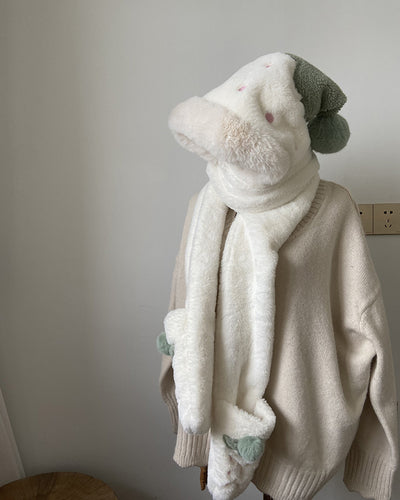 Conjunto Invierno Lujo: Gorro, Bufanda y Guantes de Terciopelo con Pelaje de Conejo - Image 9
