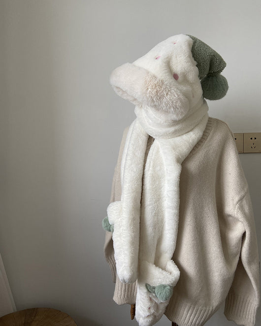 Conjunto Invierno Lujo: Gorro, Bufanda y Guantes de Terciopelo con Pelaje de Conejo - Image 9