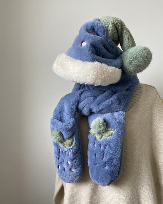 Conjunto Invierno Lujo: Gorro, Bufanda y Guantes de Terciopelo con Pelaje de Conejo - Image 11