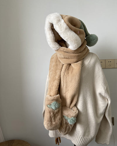 Conjunto Invierno Lujo: Gorro, Bufanda y Guantes de Terciopelo con Pelaje de Conejo - Image 14
