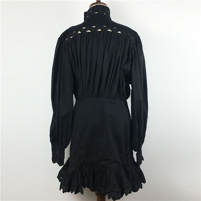 Vestido Mini Sirena Negro y Blanco con Mangas Farol y Botones - Image 11