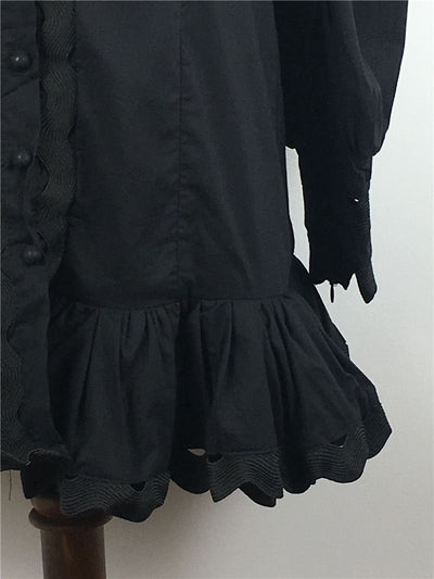Vestido Mini Sirena Negro y Blanco con Mangas Farol y Botones - Image 14