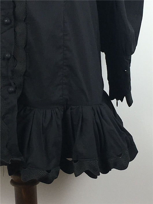 Vestido Mini Sirena Negro y Blanco con Mangas Farol y Botones - Image 14