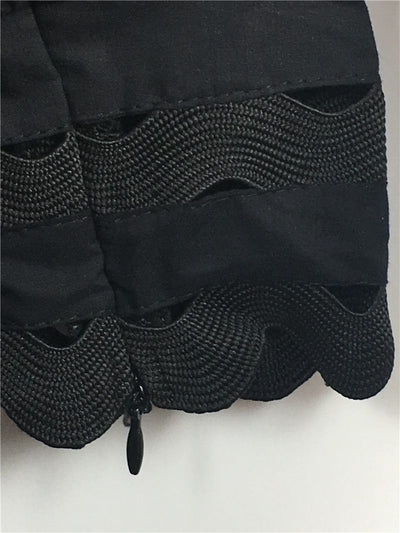Vestido Mini Sirena Negro y Blanco con Mangas Farol y Botones - Image 15