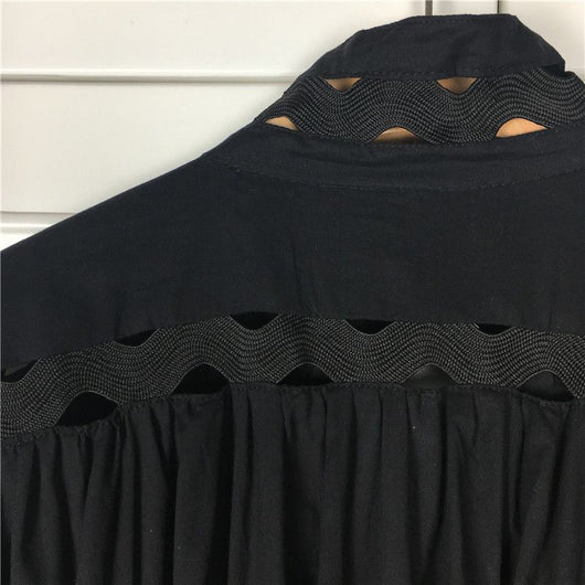 Vestido Mini Sirena Negro y Blanco con Mangas Farol y Botones - Image 17