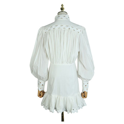 Vestido Mini Sirena Negro y Blanco con Mangas Farol y Botones - Image 20