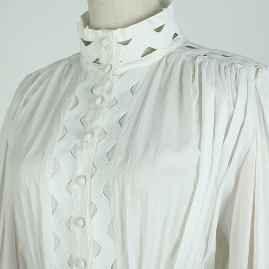 Vestido Mini Sirena Negro y Blanco con Mangas Farol y Botones - Image 21