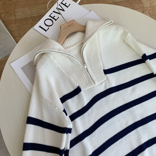Suéter Oversized con Cuello Solapa Grande y Cierre de Cremallera para Mujer - Image 8