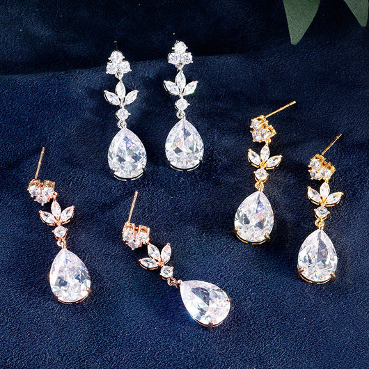 Aretes de Circonita Gota de Agua Larga para Mujer - Image 17