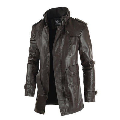Abrigo de Cuero Largo Tipo Gabardina con Cuello Tipo Polo para Hombre Talla Grande - Image 10