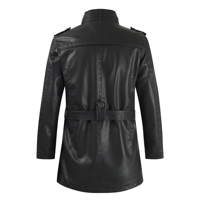 Abrigo de Cuero Largo Tipo Gabardina con Cuello Tipo Polo para Hombre Talla Grande - Image 11