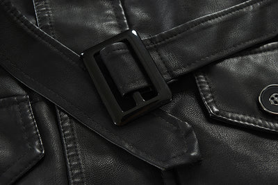 Abrigo de Cuero Largo Tipo Gabardina con Cuello Tipo Polo para Hombre Talla Grande - Image 14