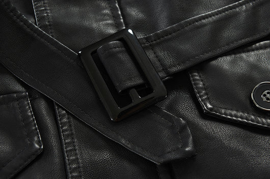Abrigo de Cuero Largo Tipo Gabardina con Cuello Tipo Polo para Hombre Talla Grande - Image 14